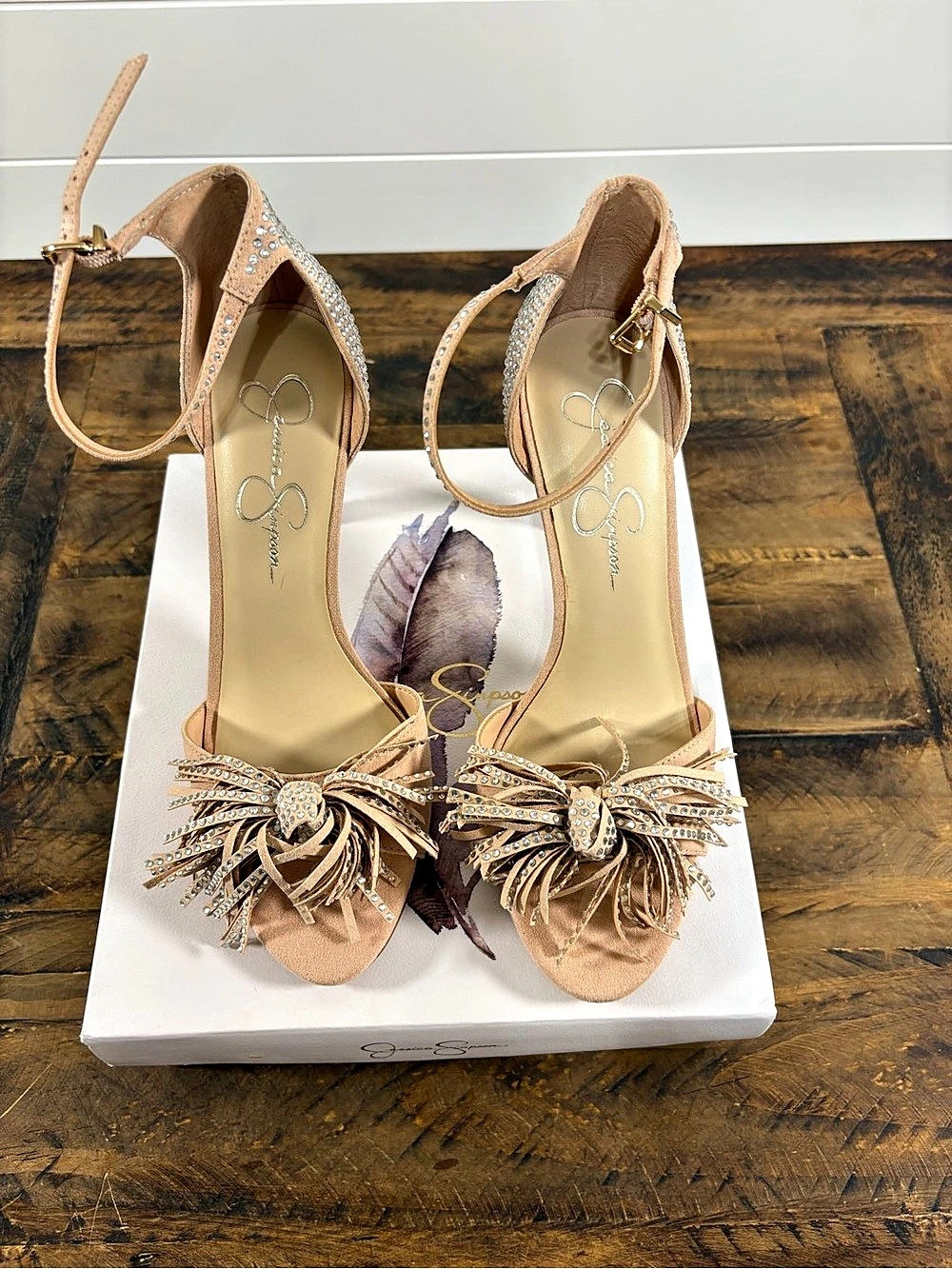 Jessica Simpson Jillian Rhinestone Fringe Heels Pink US 9.5 M